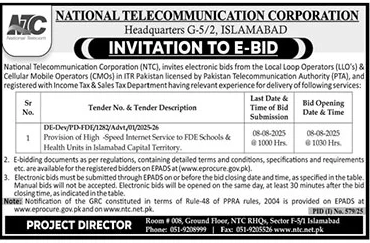National Telecommunication Corporation Islamabad Tender Notice-1